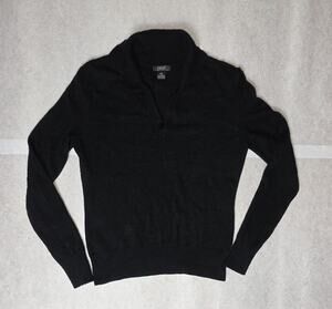 Prive 100% Cashmere Sweater Womens XS Black Collared Button V Neck